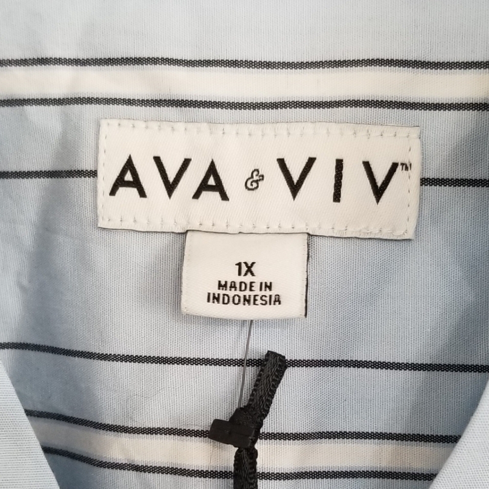 NWT Ava & Viv Blue Stripe Midi Shirt Dress Size 1X - Picture 7 of 8